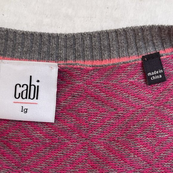 Cabi Womens Large PinkGray Geometric Design Cardigan Knit Fall Boho Cottage - Picture 4 of 9